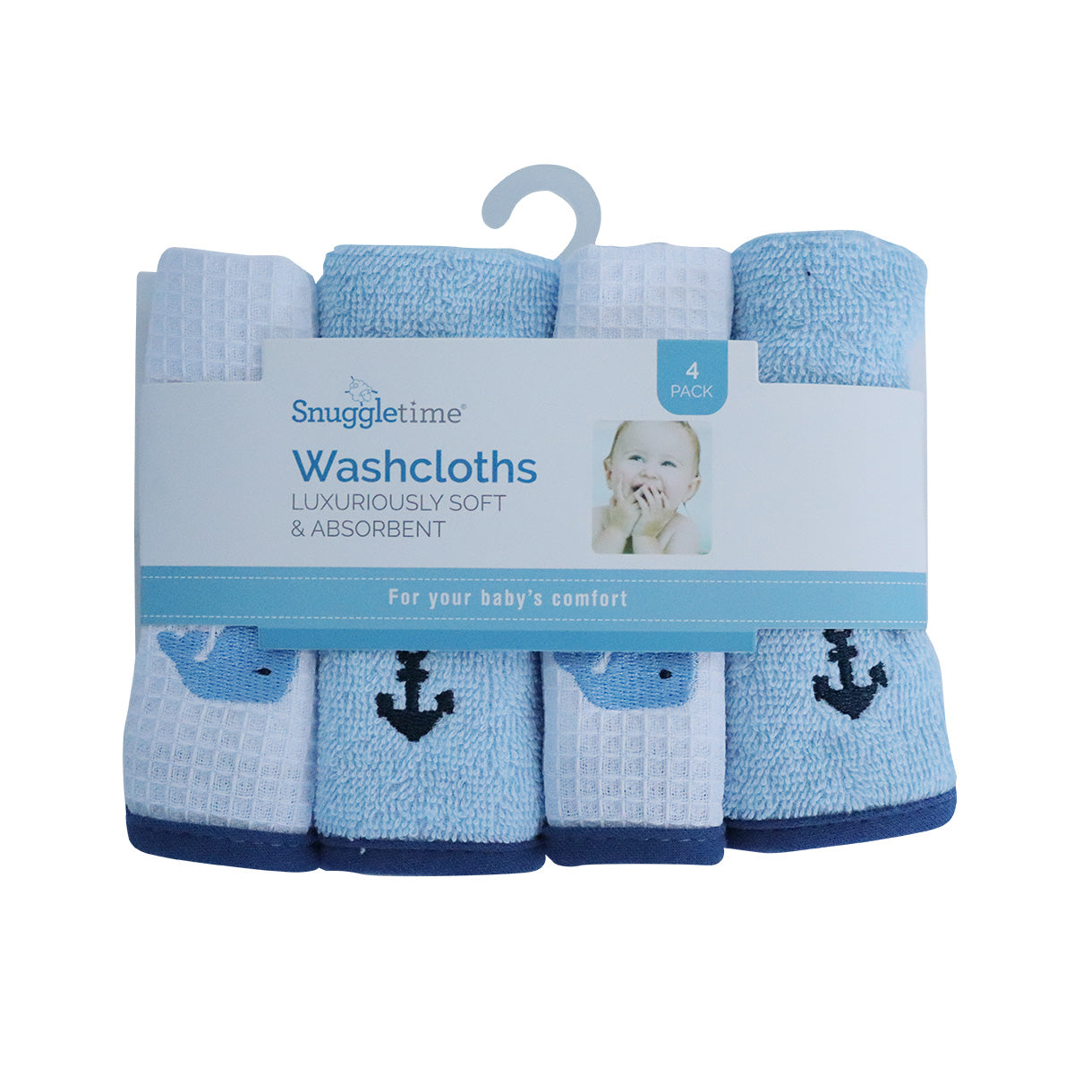 Snuggletime Nautica Whale 4pk Washcloths