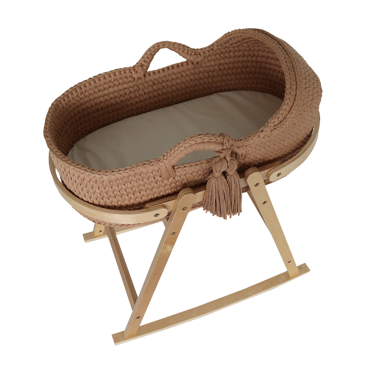 Snuggletime Woven Crochet Moses Basket with Wooden Rocking Stand