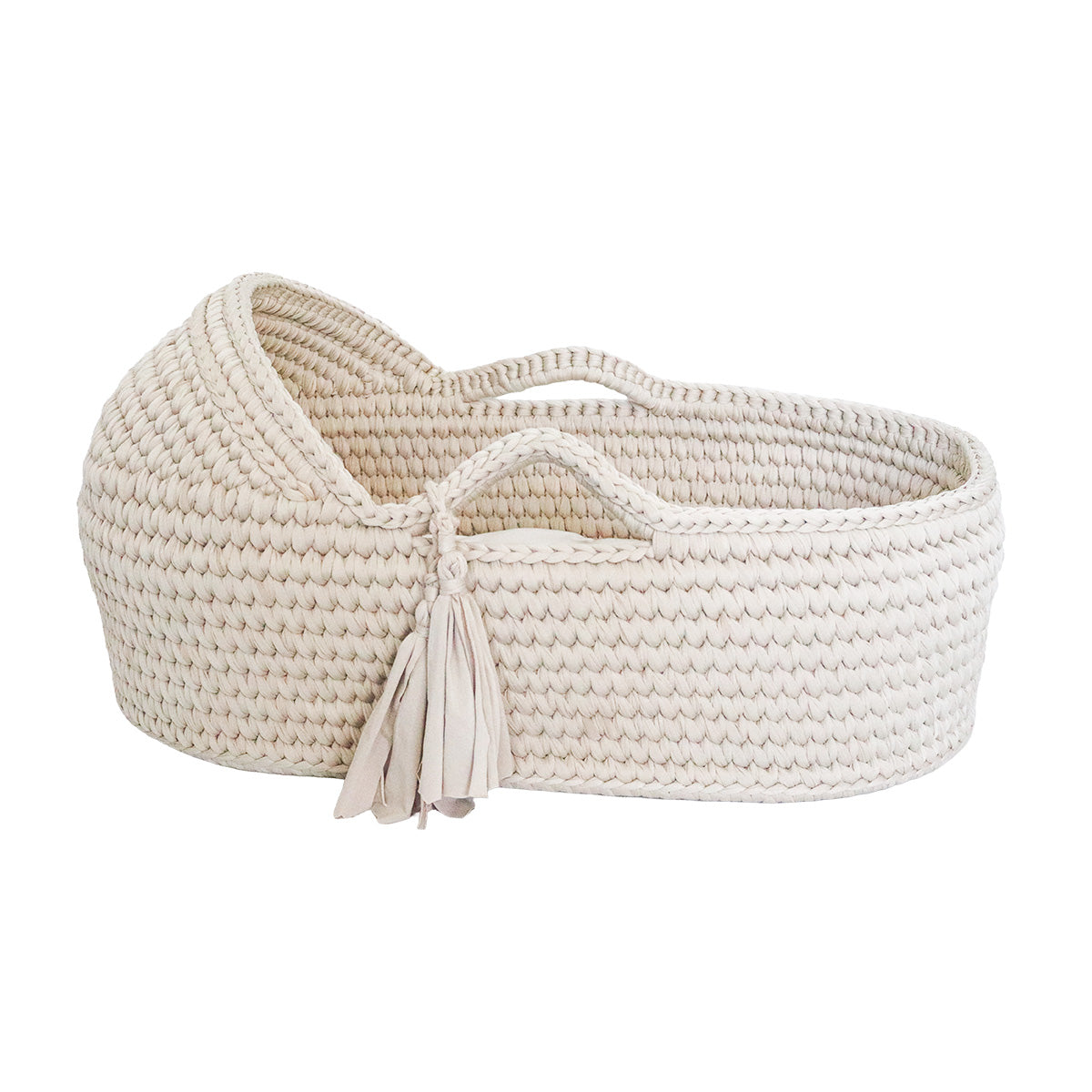 Snuggletime Woven Crochet Moses Basket with Wooden Rocking Stand