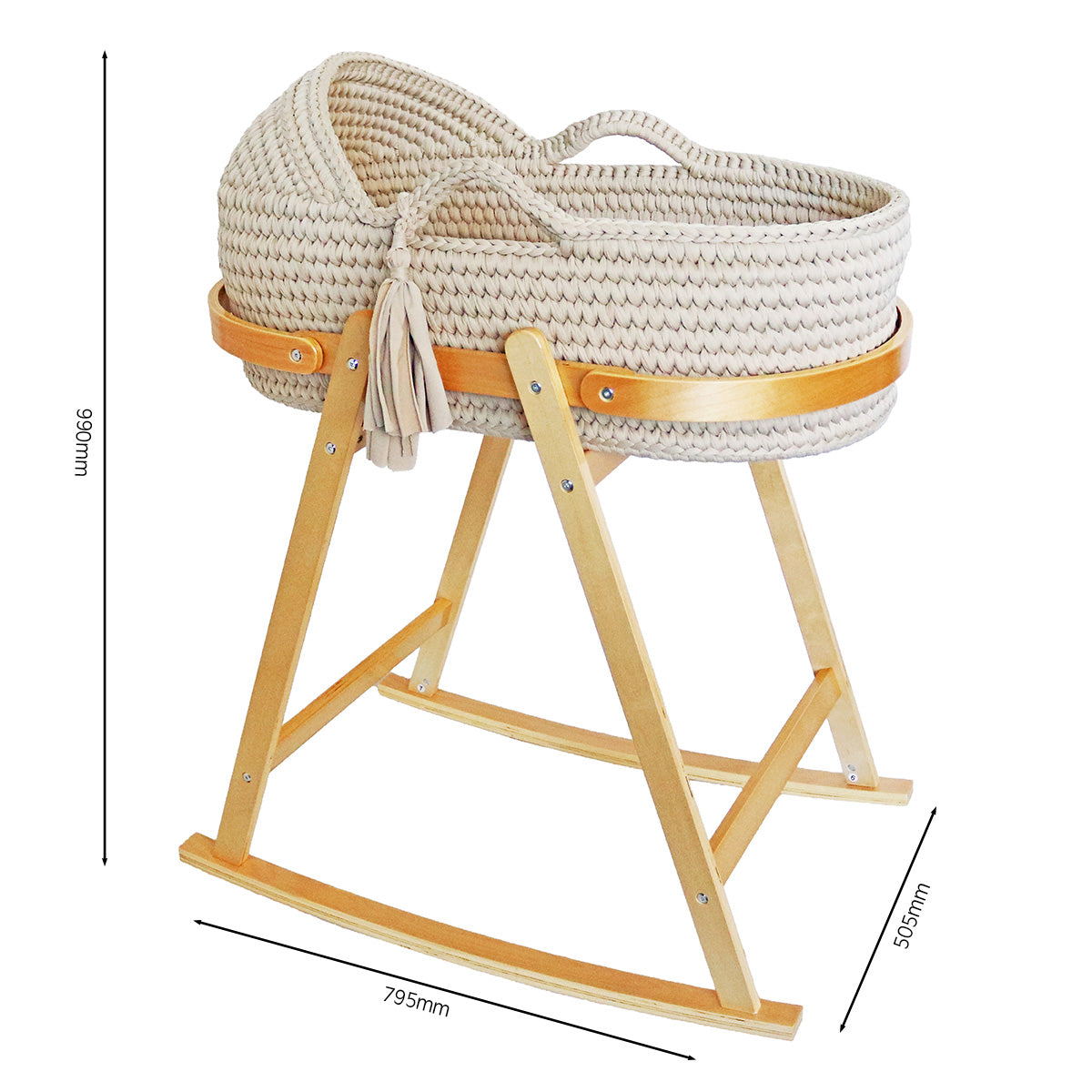Snuggletime Woven Crochet Moses Basket with Wooden Rocking Stand