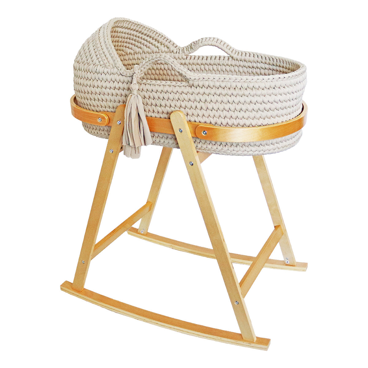 Snuggletime Woven Crochet Moses Basket with Wooden Rocking Stand