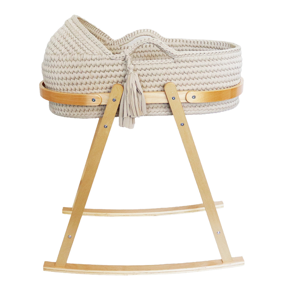 Snuggletime Woven Crochet Moses Basket with Wooden Rocking Stand